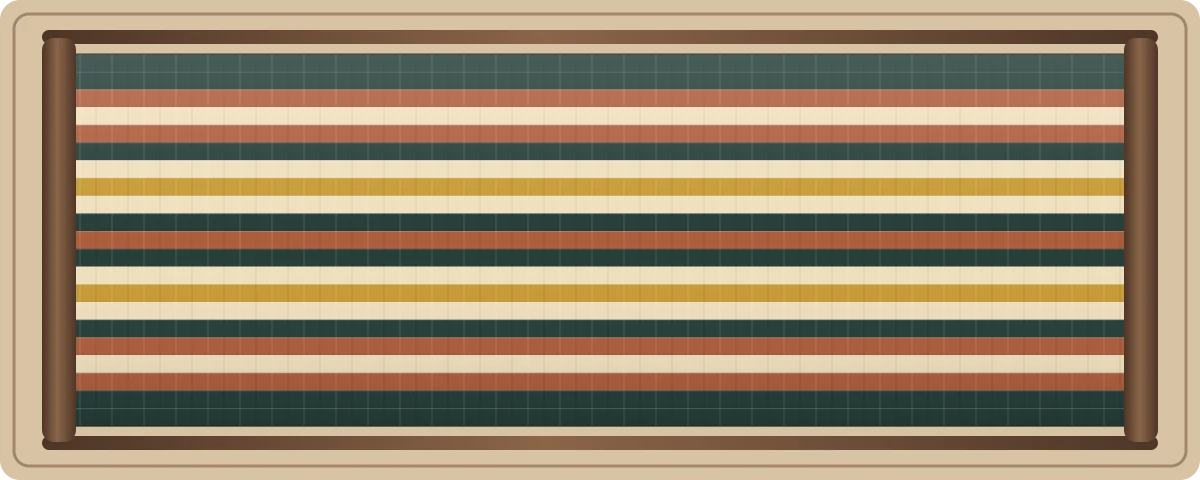 Copper Path free plain-weave inkle loom pattern with 21 warp threads in Loom ink, Burnished copper, Warm cream, Old gold