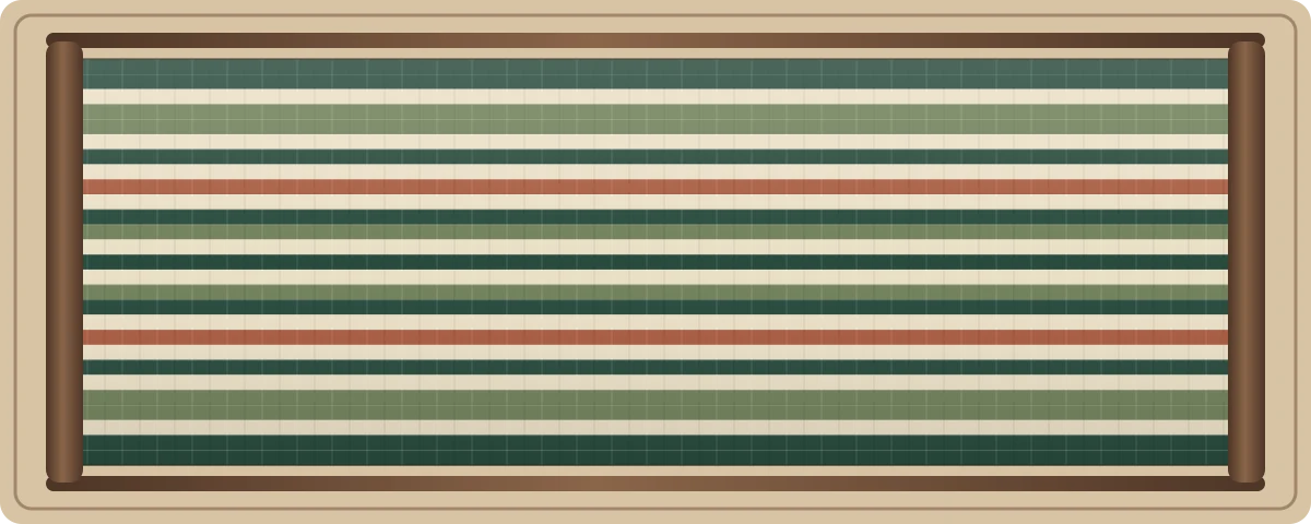 Moss Window free plain-weave inkle loom pattern with 27 warp threads in Deep pine, Soft moss, Unbleached oat, Clay marker