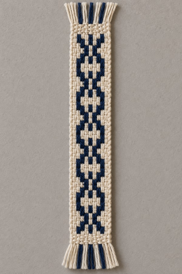 Maker-provided pickup band sample with a navy geometric motif and cream background and edges