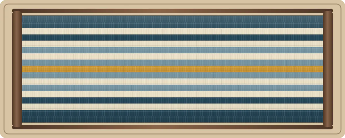 Quiet Harbor free plain-weave inkle loom pattern with 17 warp threads in Harbor navy, Unbleached oat, Distant sky, Brass marker